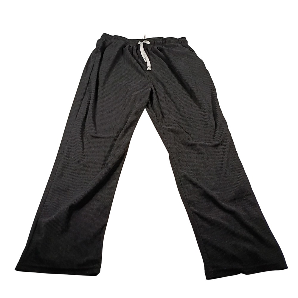 Unbranded Textured Pleated Pants Mens L Black Drawstring Relaxed Fit